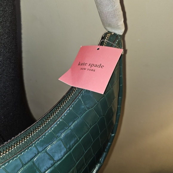 Kate Spade Brand New Limited Edition Crocodile Embossed Green Shoulder Bag Purse - Picture 3 of 7